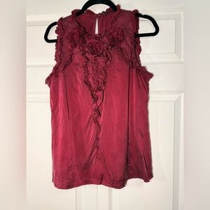 Elie Tahari 95% Silk Chic Sleeveless Red Ruffle Blouse